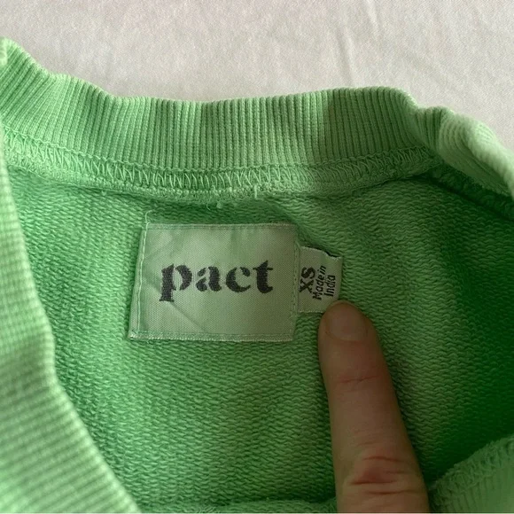 Pact Mint Green Crewneck Sweater Neon Green XS 100% Organic Cotton Pullover - Picture 3 of 8